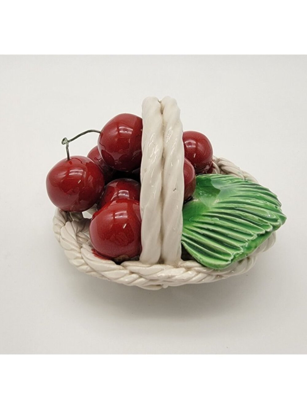 Vintage Italian Pottery Basket Of Cherries Sculpture - Picture 4 of 12